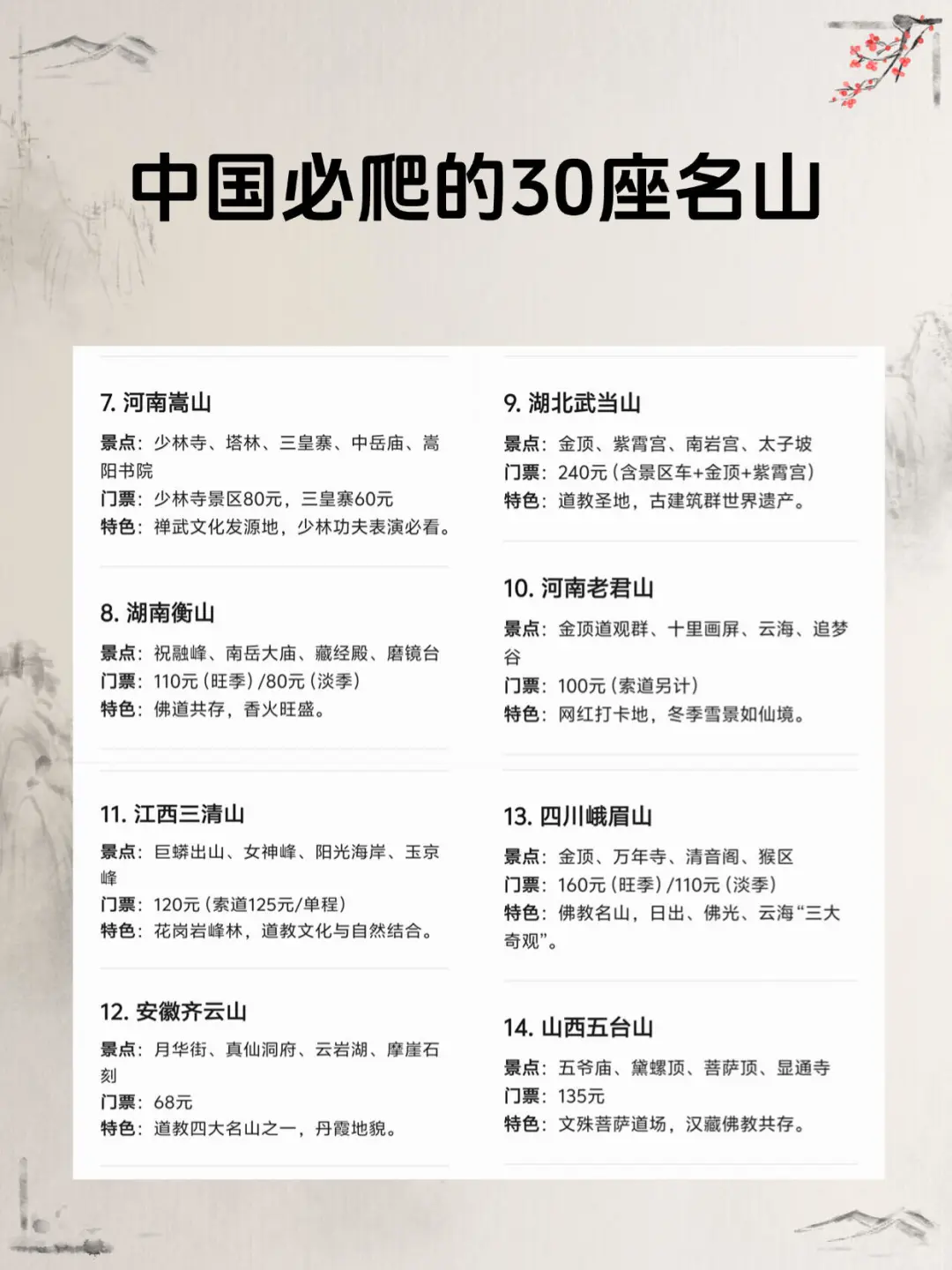 中国必爬的30座名片！