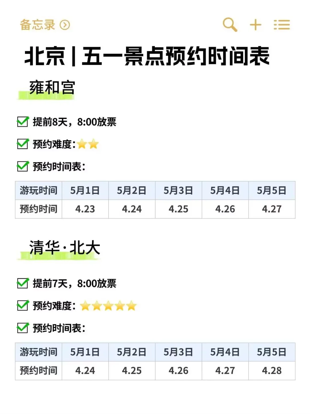 北京五一旅游 | 热门景点预约时间表⏰