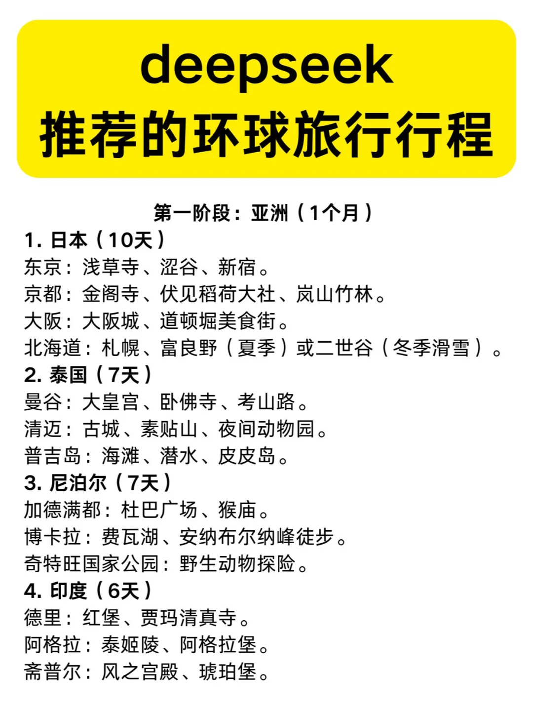 deepseek推荐的环球旅行计划，这合理吗？