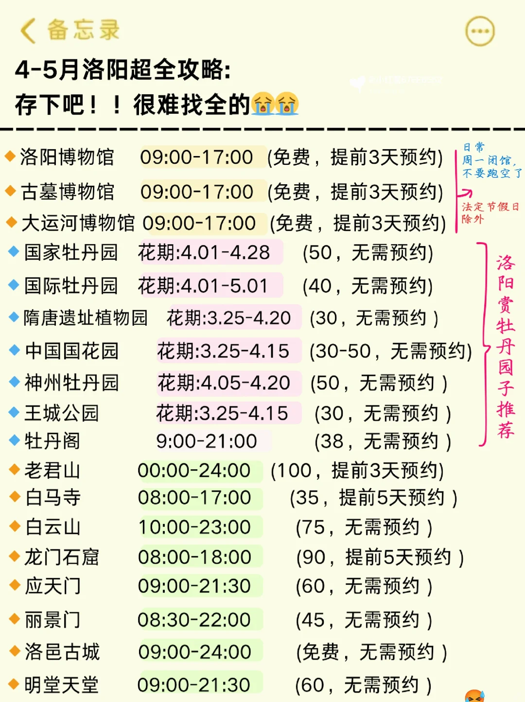 👭写给4-5月来洛阳的姐妹丨旅游避雷攻略