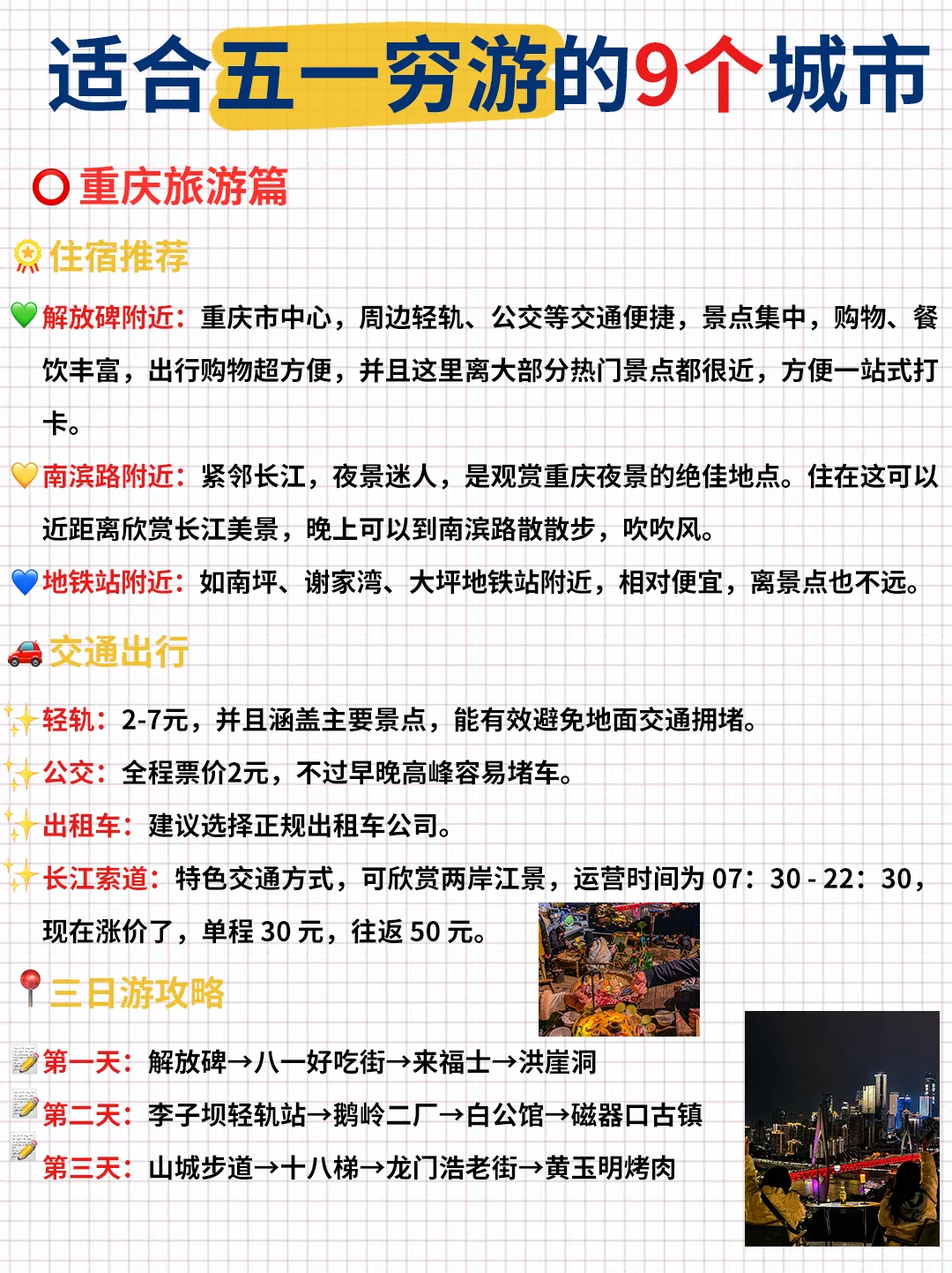 五一去哪儿玩？适合穷游的9️⃣大城市‼️