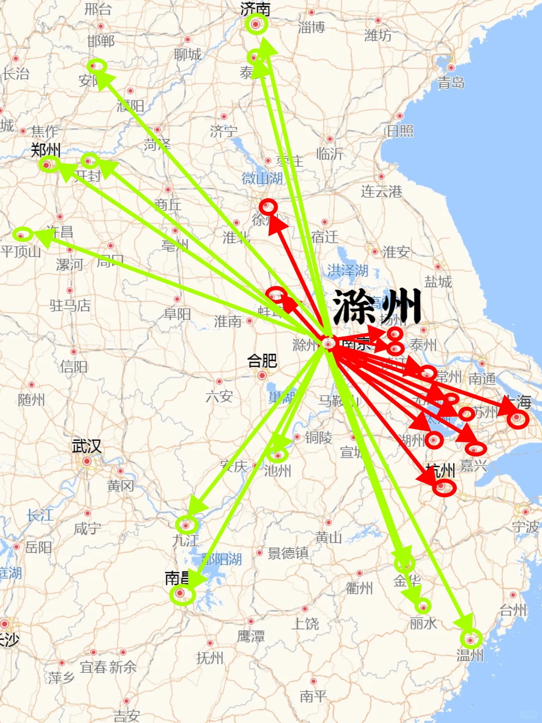 滁州200左右直达城市（周边游）