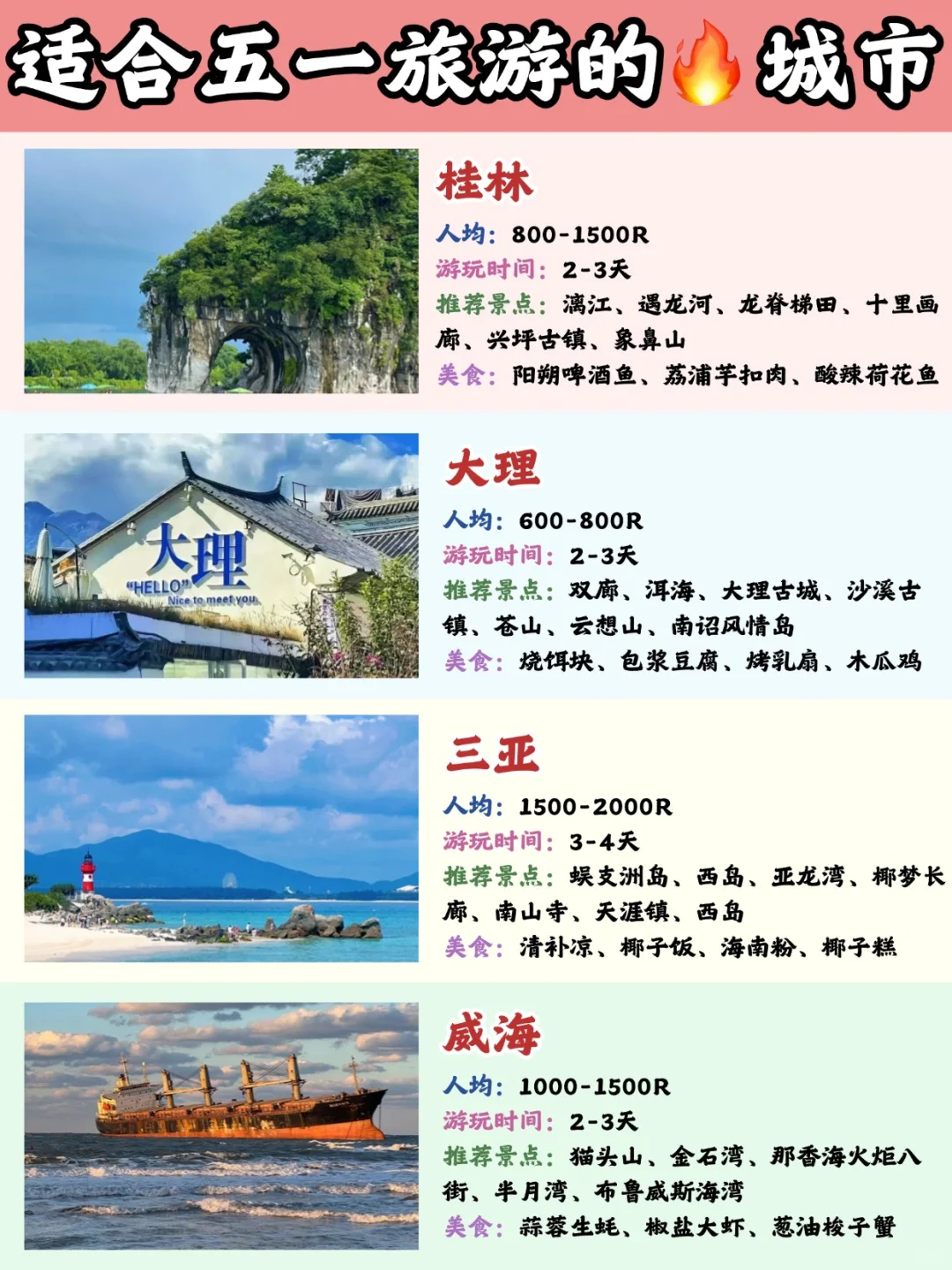 五一假期旅游shou选‼推荐超好玩的16个城市