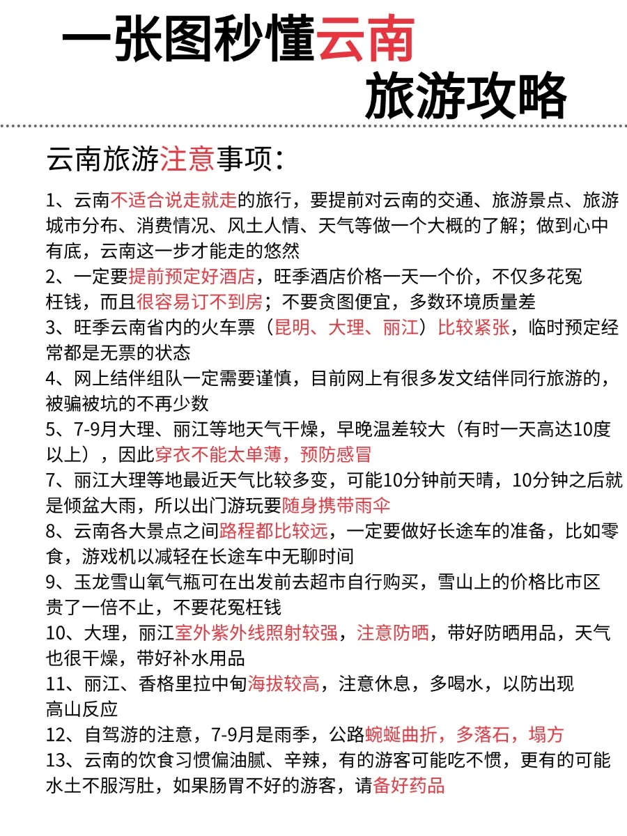 一张图读懂云南旅游攻略🧳