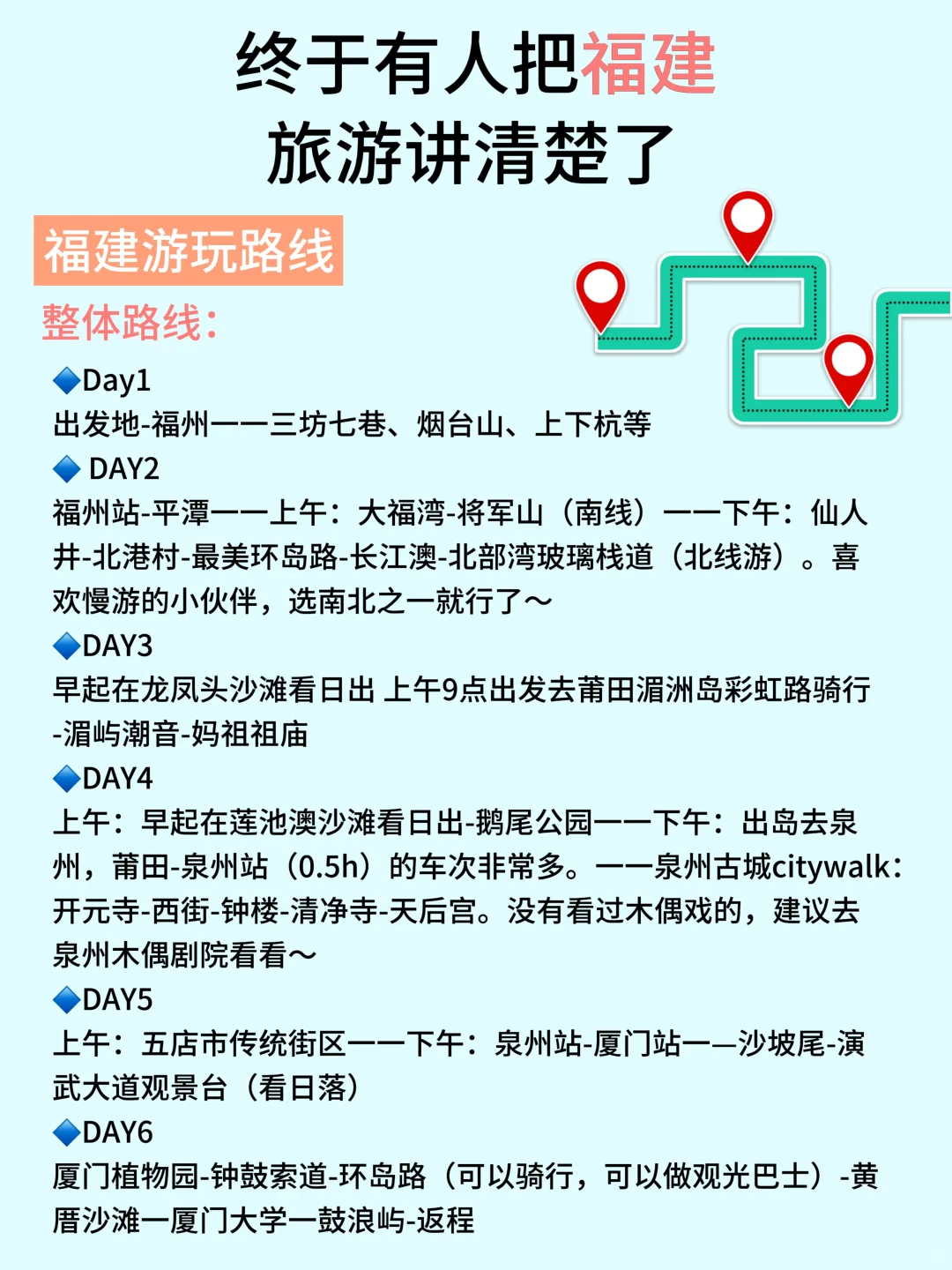 终于有人把福建旅游讲明白了，看这张图就够