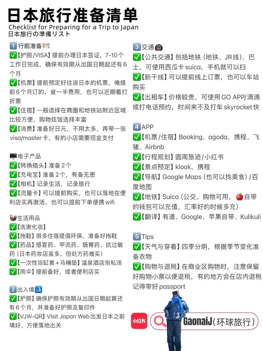🇯🇵日本自由行｜J人旅行必备清单✅巨详细