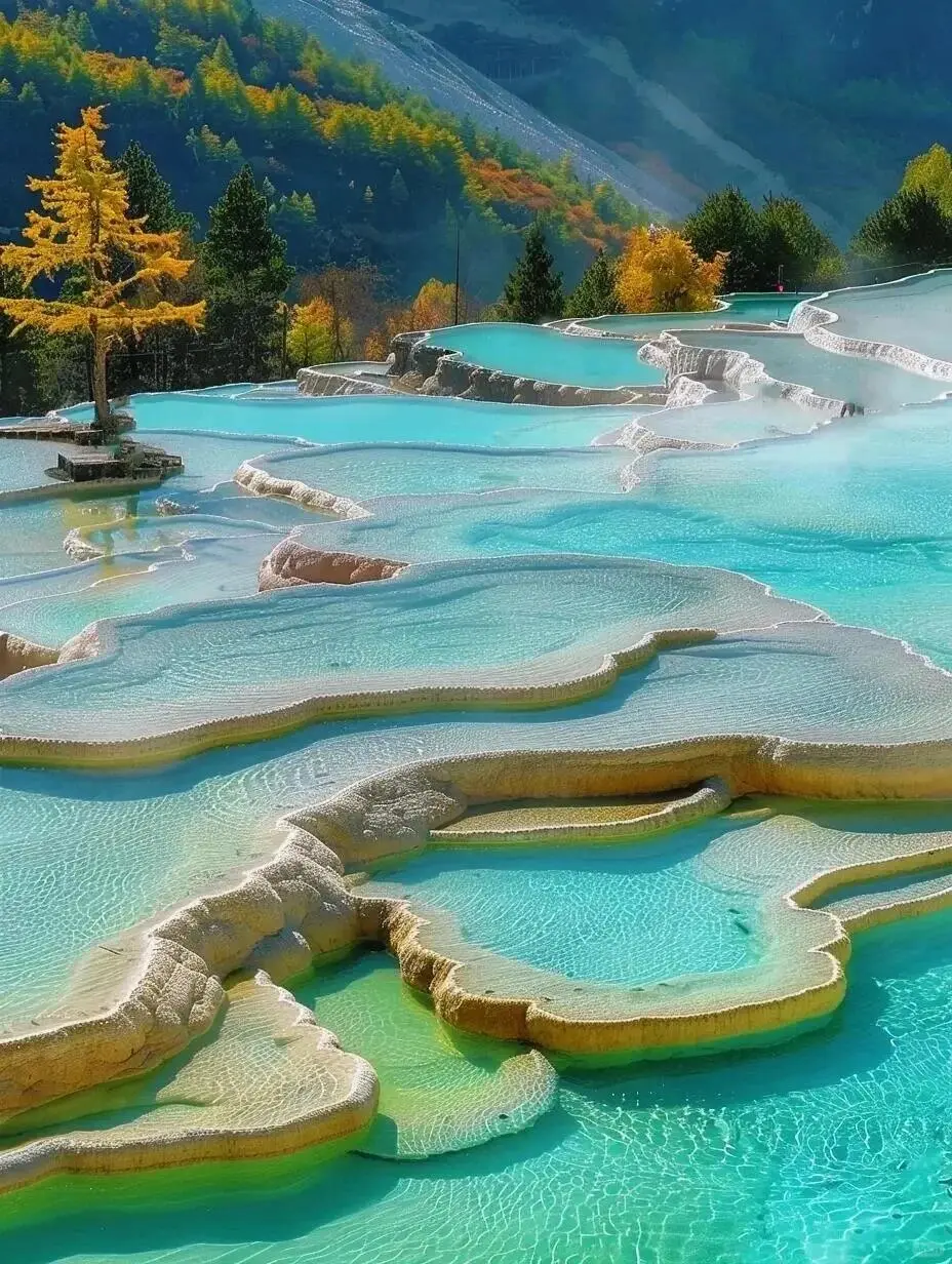 蓝天碧绿的九寨沟,太美了