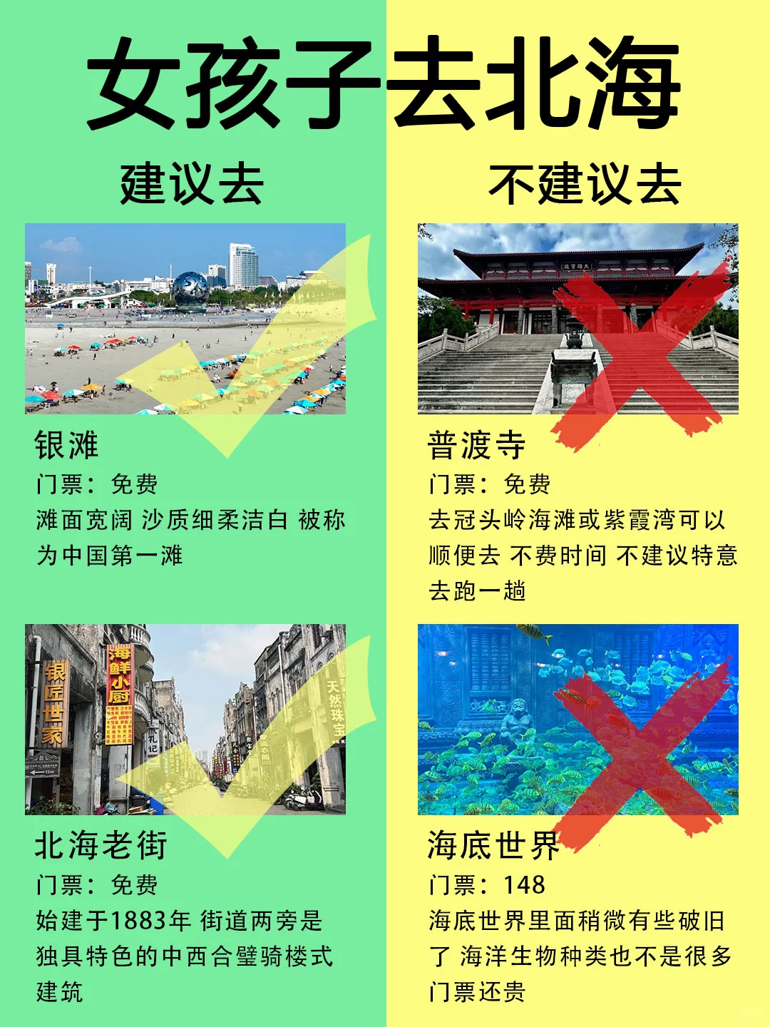 女孩子去北海旅行建议去和不建议去的景点