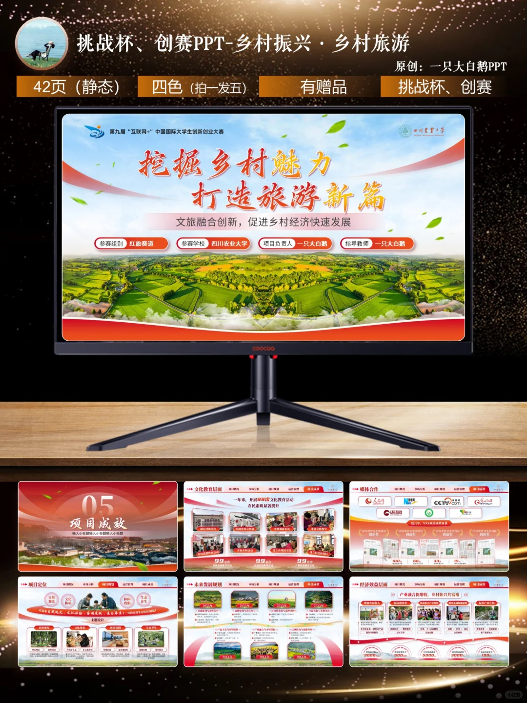 42页挑战杯必备模板-助力乡村振兴·乡村旅游