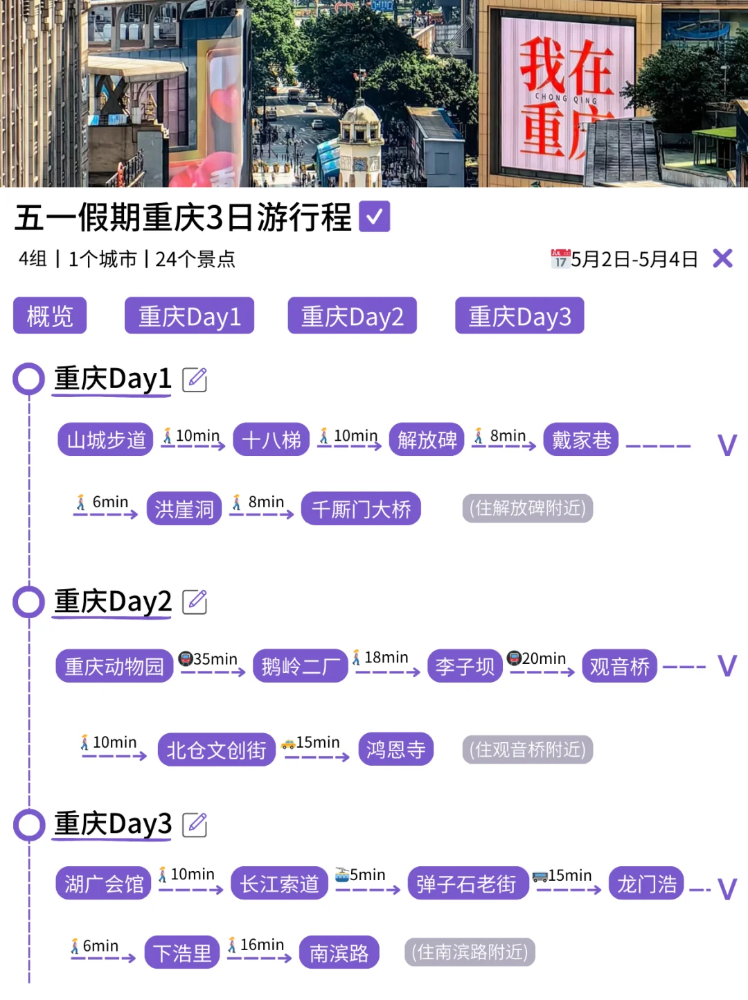 本J人对自己做的重庆旅游攻略甚是满意🥰