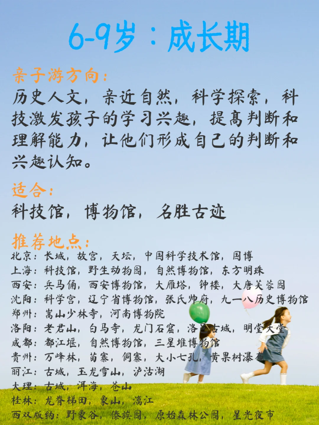 0-15岁孩子适合去的旅行地(按年龄段)