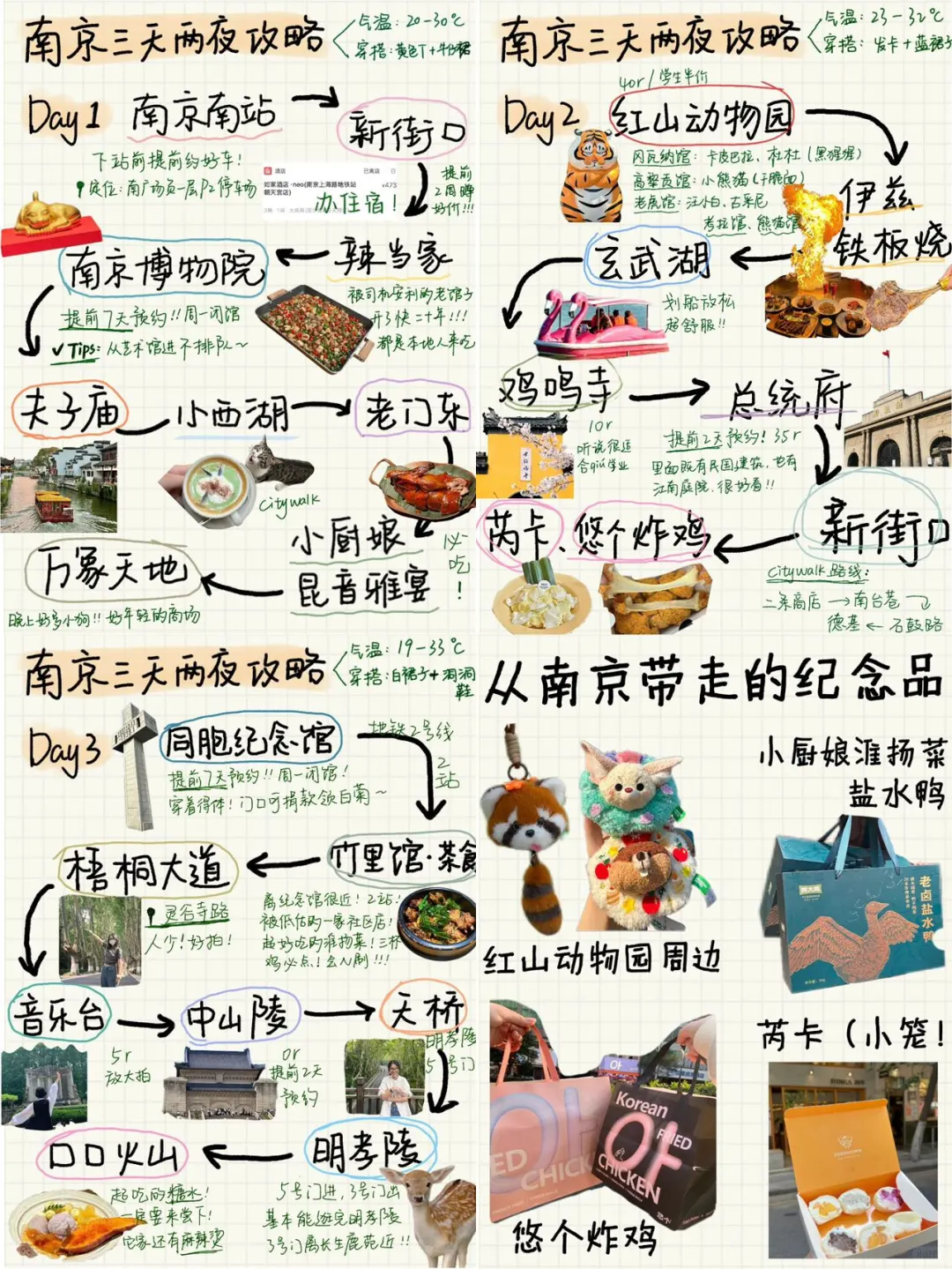 南京土著熬夜手写南京3天旅游攻略😭赶紧收