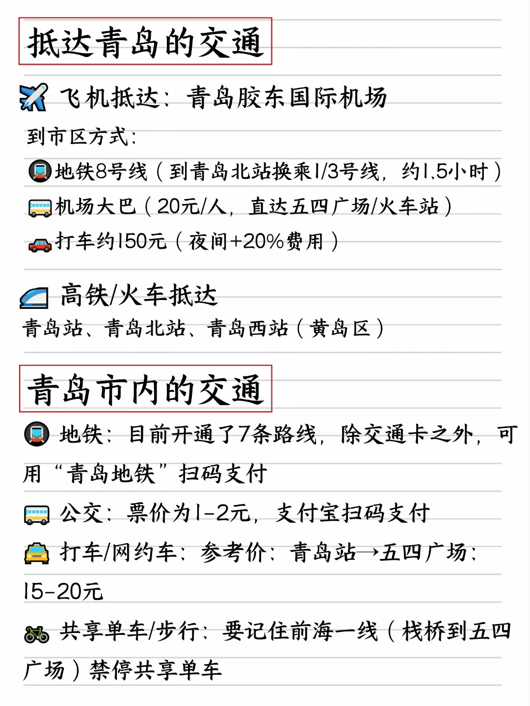 青岛三天两夜旅游攻略,手写了两天!
