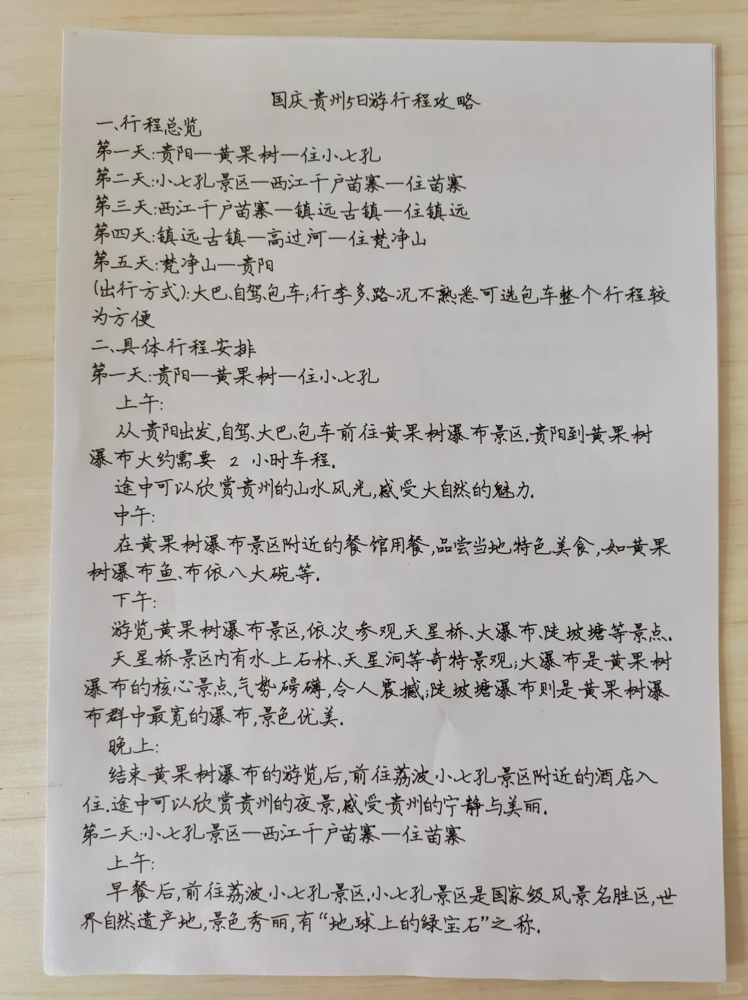 有点闲，手写了2千字5日贵州攻略