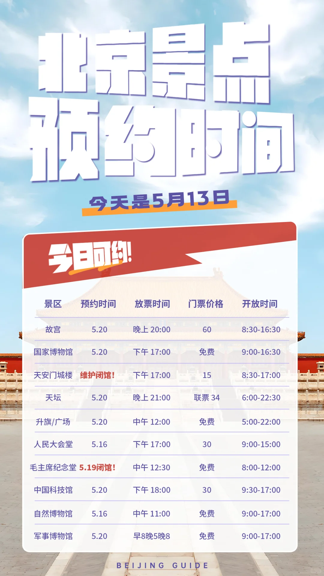 5.13 北京可预约景点时间！