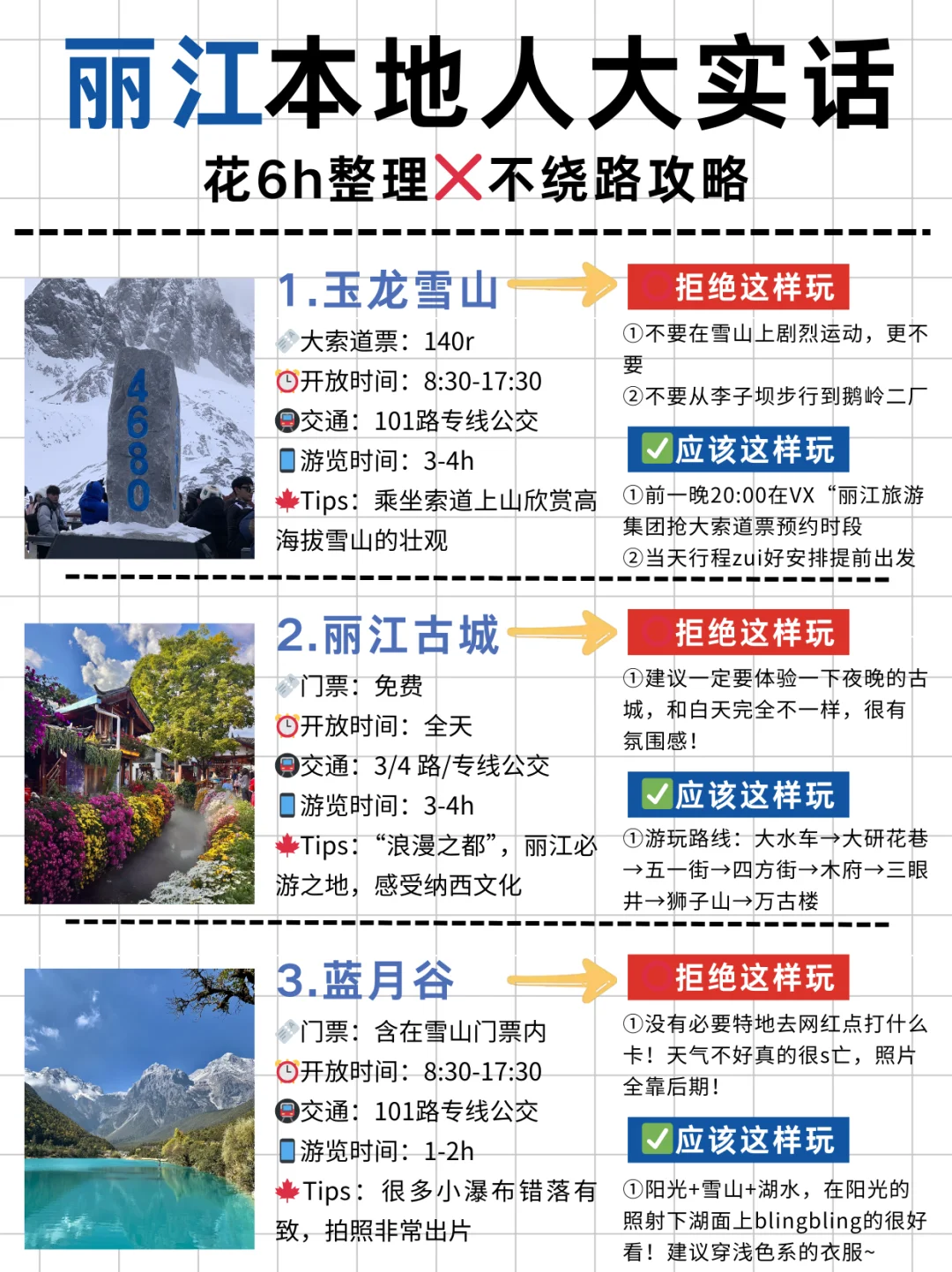 丽江本地人花6h整理的超全攻略，速看‼