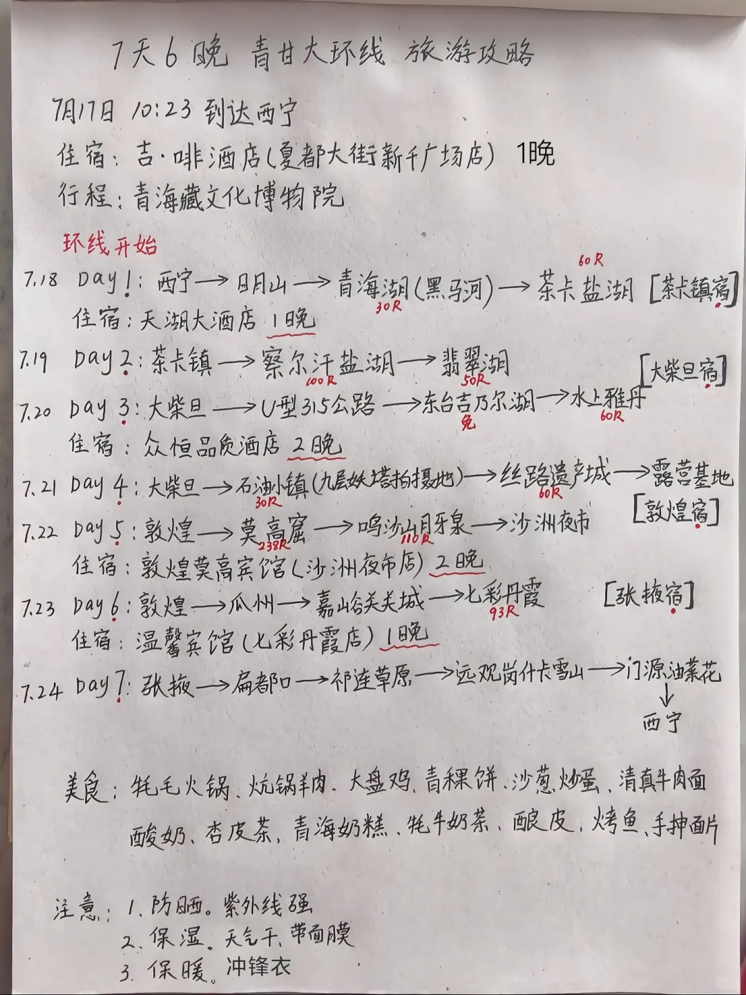 男朋友手写西北旅游攻略💯用心🈵🈵