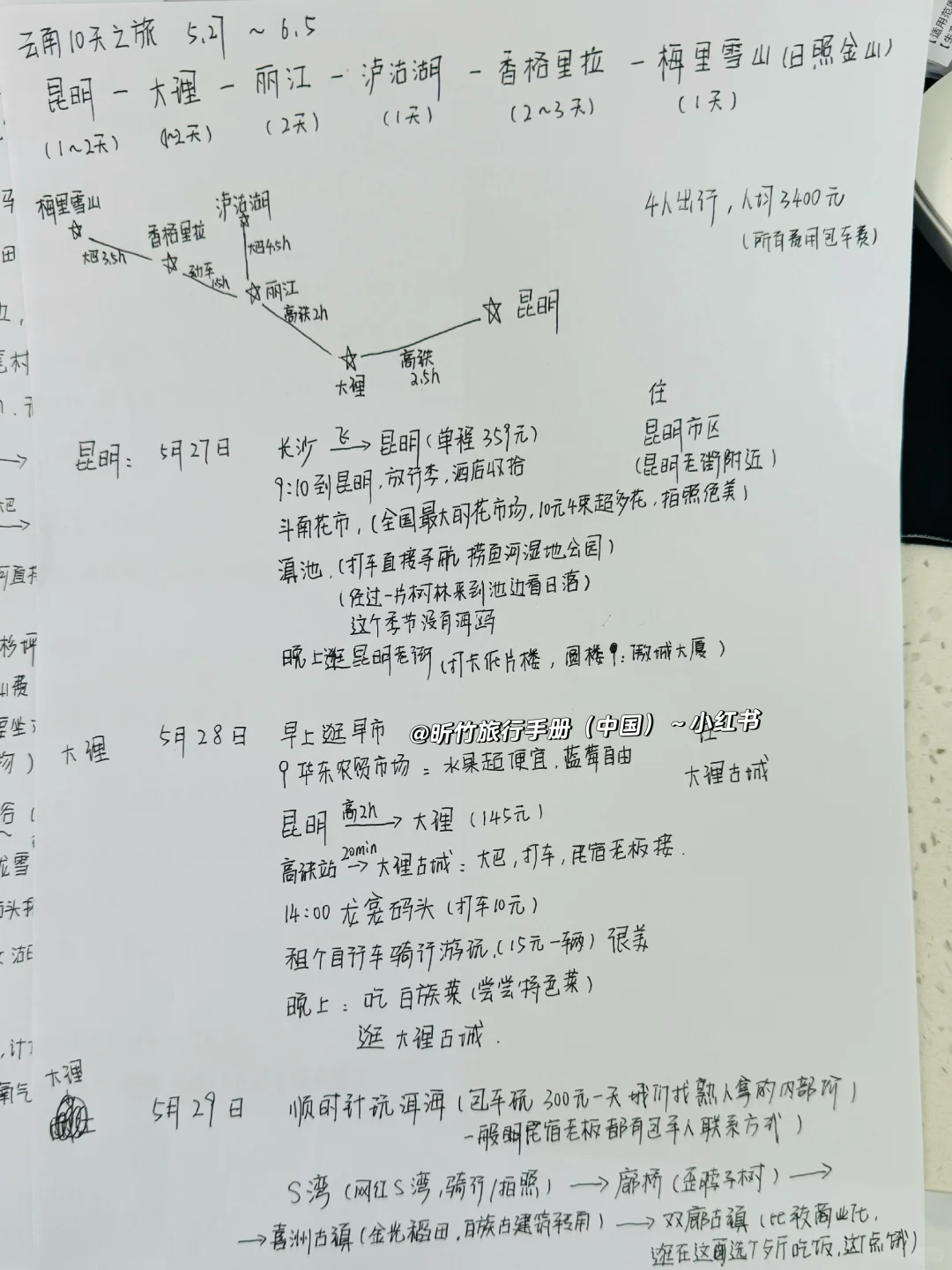 纯手写云南10日游攻略，人均3400无跟团