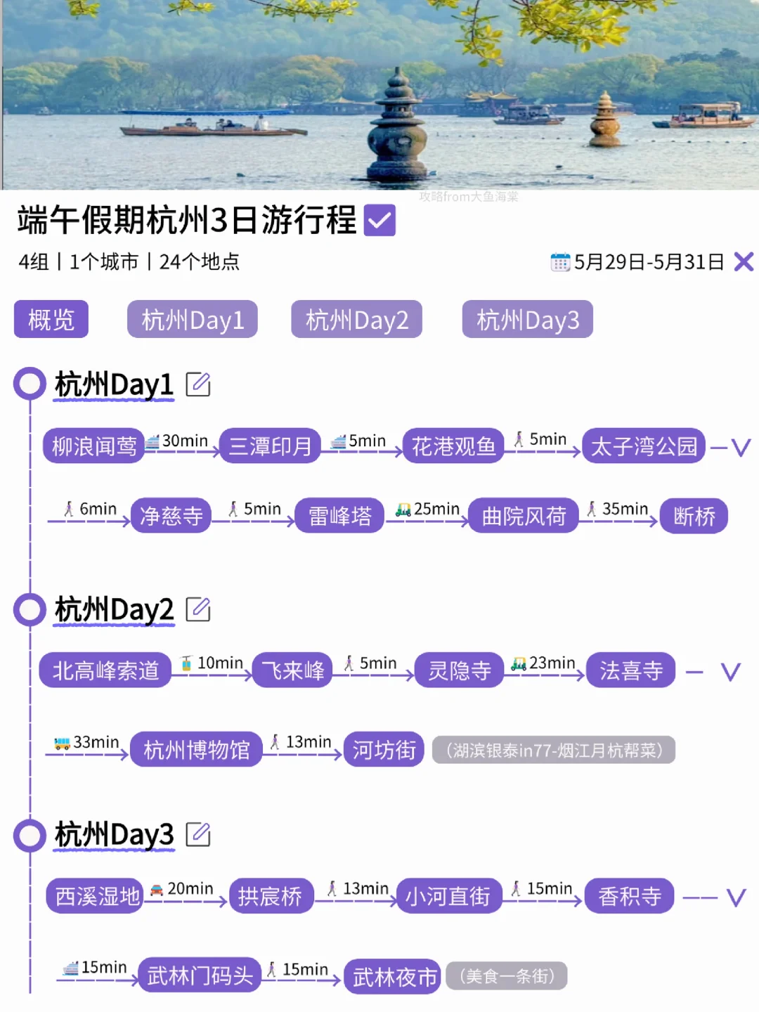 本J人对自己做的杭州旅游攻略甚是满意😈