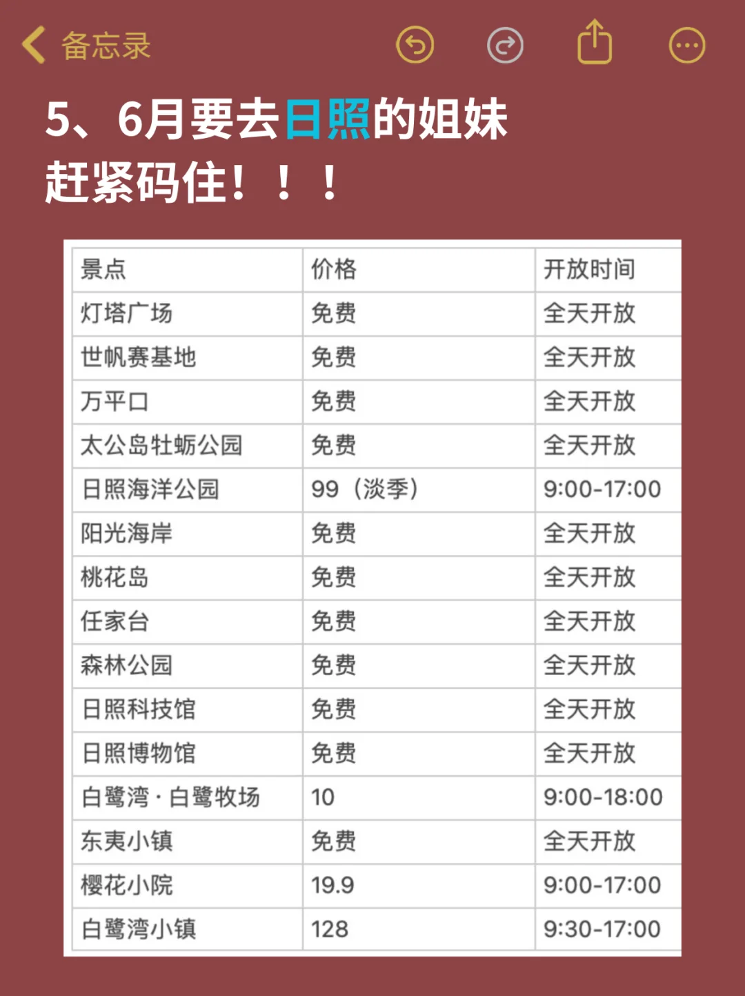 听劝😭5-6月来日照的姐妹！超全攻略