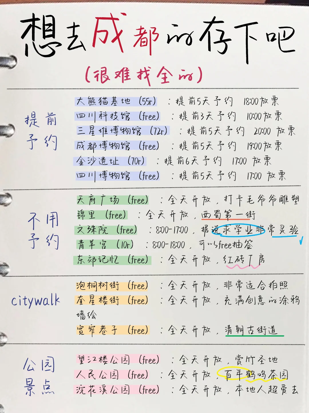 成都超全手绘攻略🔥含景点予约🖕