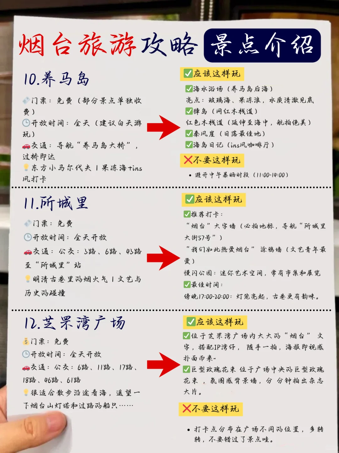 烟台旅游攻略❗本地人手绘版路线图