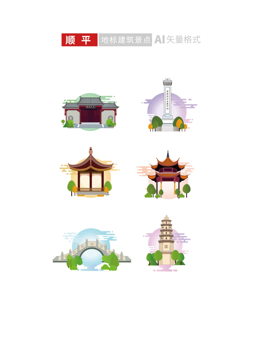 保定地标建筑旅游景点文创文旅插画设计素材