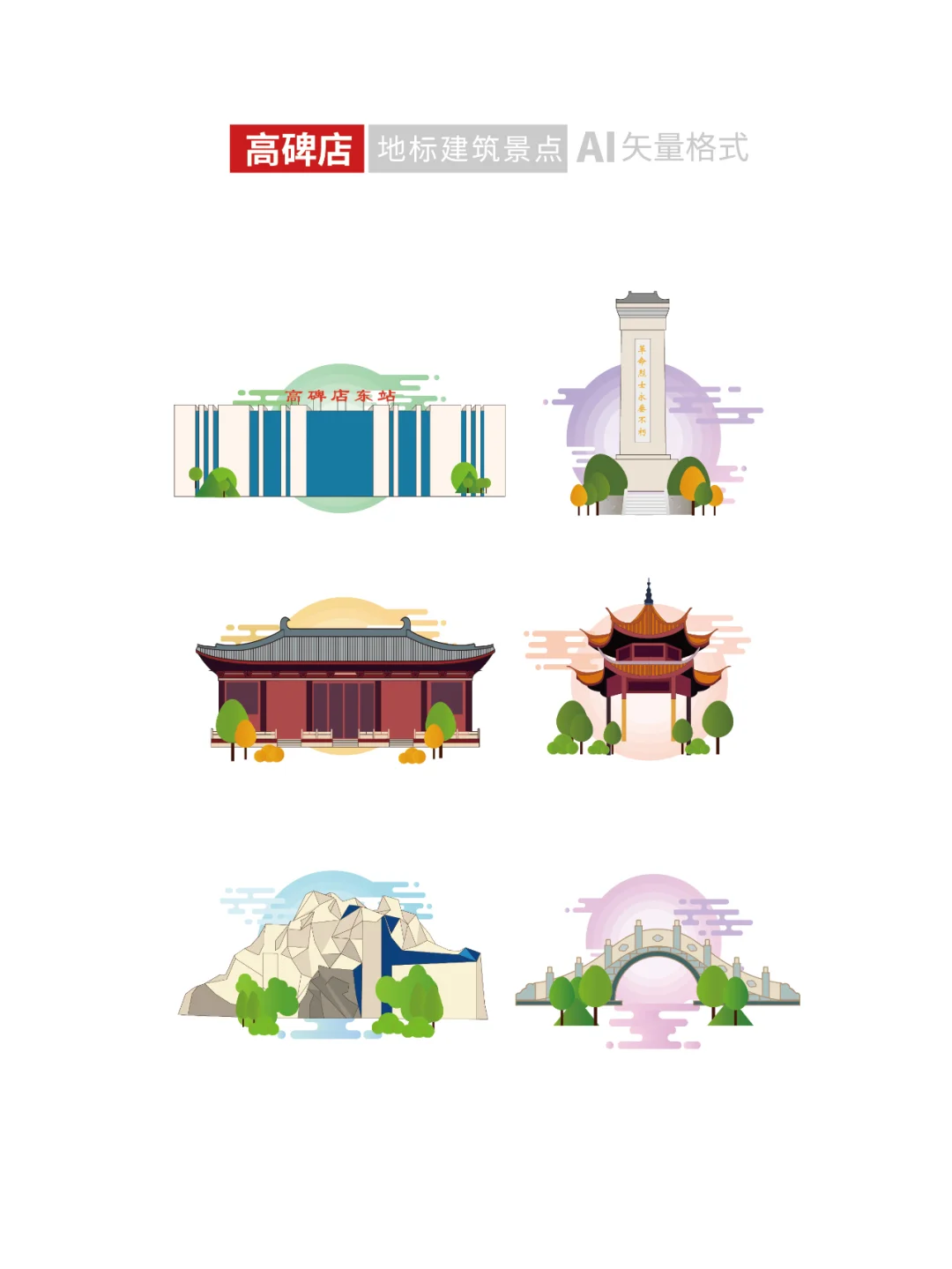 保定地标建筑旅游景点文创文旅插画设计素材