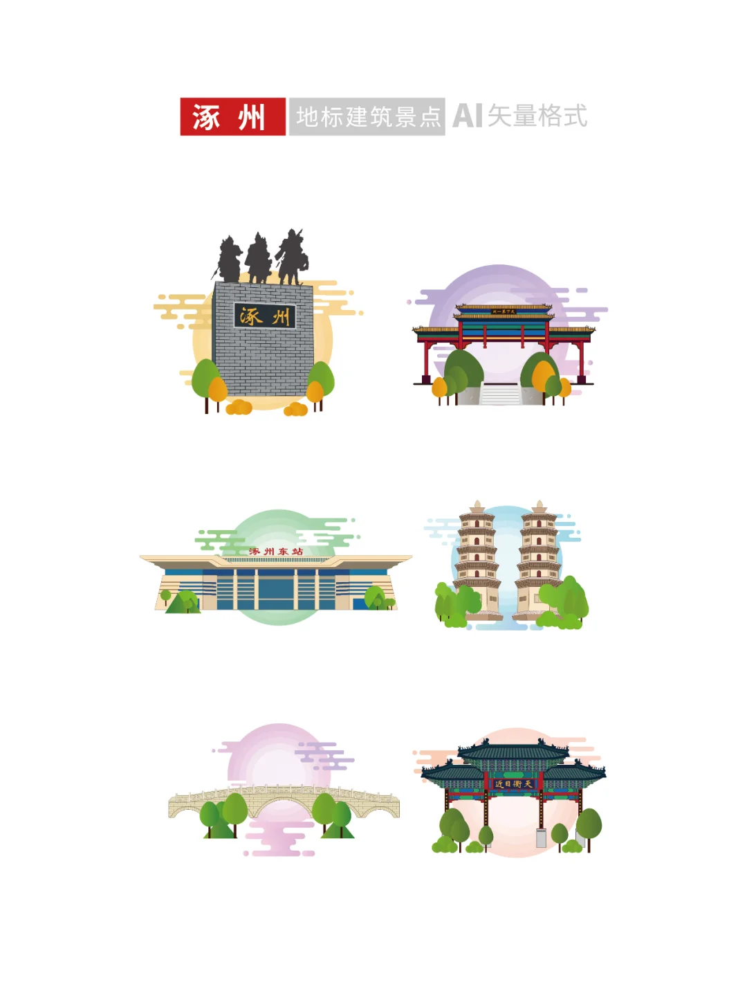 保定地标建筑旅游景点文创文旅插画设计素材