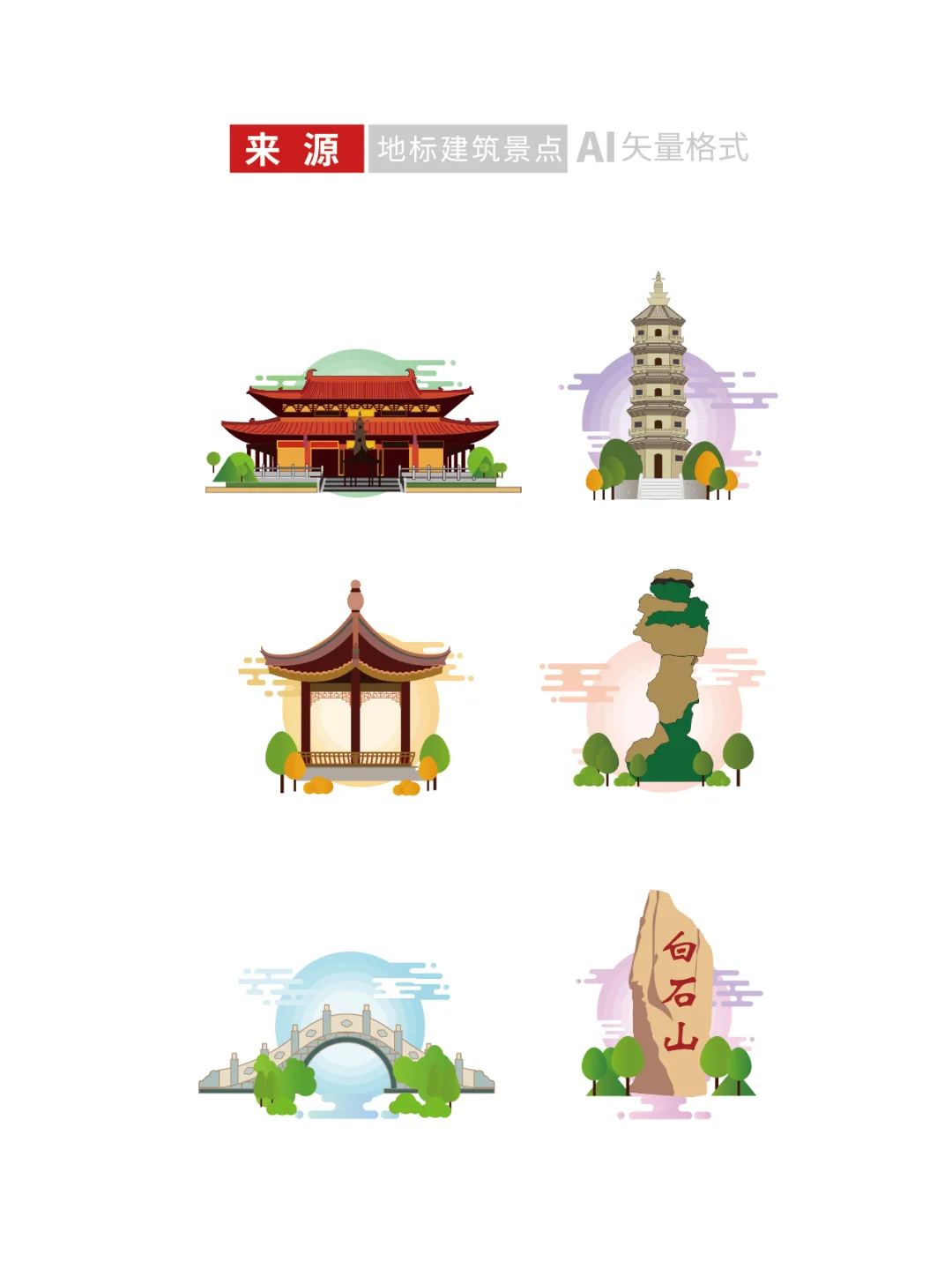 保定地标建筑旅游景点文创文旅插画设计素材