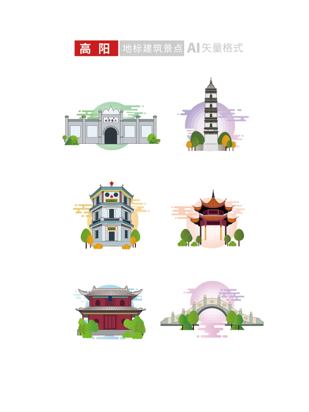 保定地标建筑旅游景点文创文旅插画设计素材