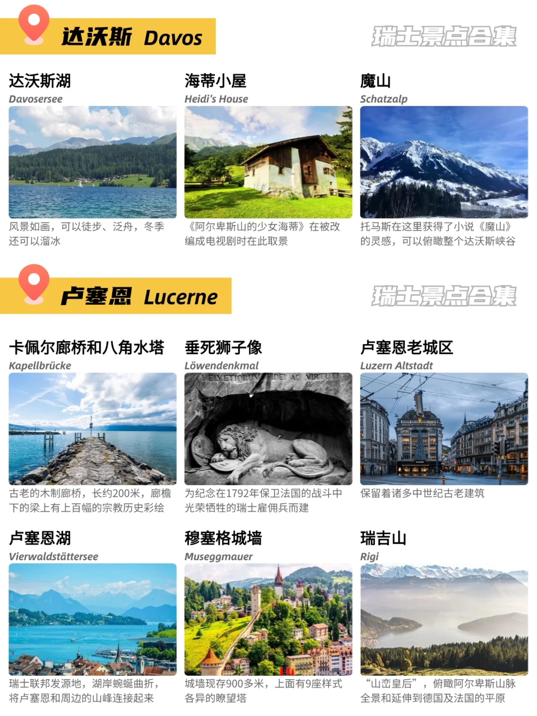 🇨🇭瑞士72个主景点合集‼️