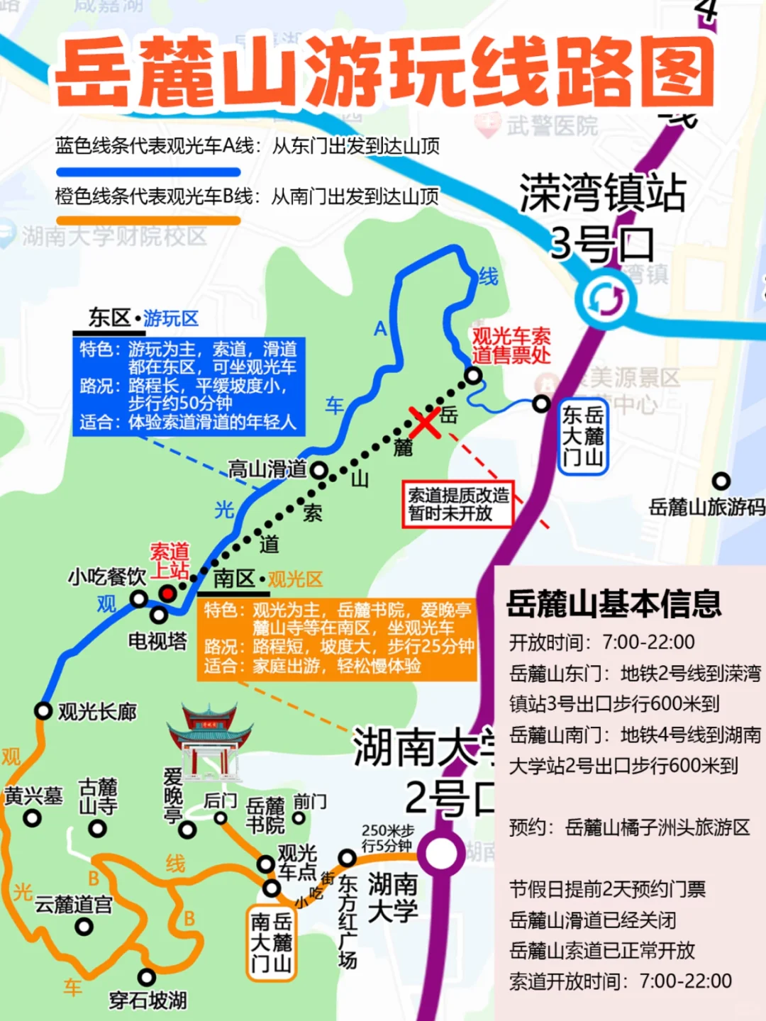 长沙旅游｜橘子洲+岳麓山手绘游玩地图攻略‼️