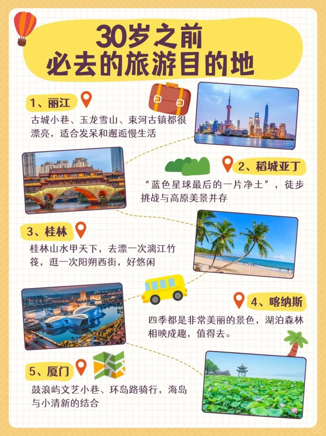 30岁之前必去的旅游目的地及对应景点+美食