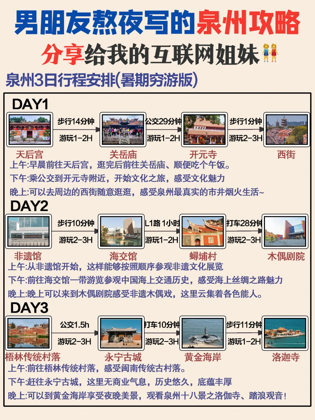 给8-9月来泉州旅游的姐妹👭坠全路线攻略