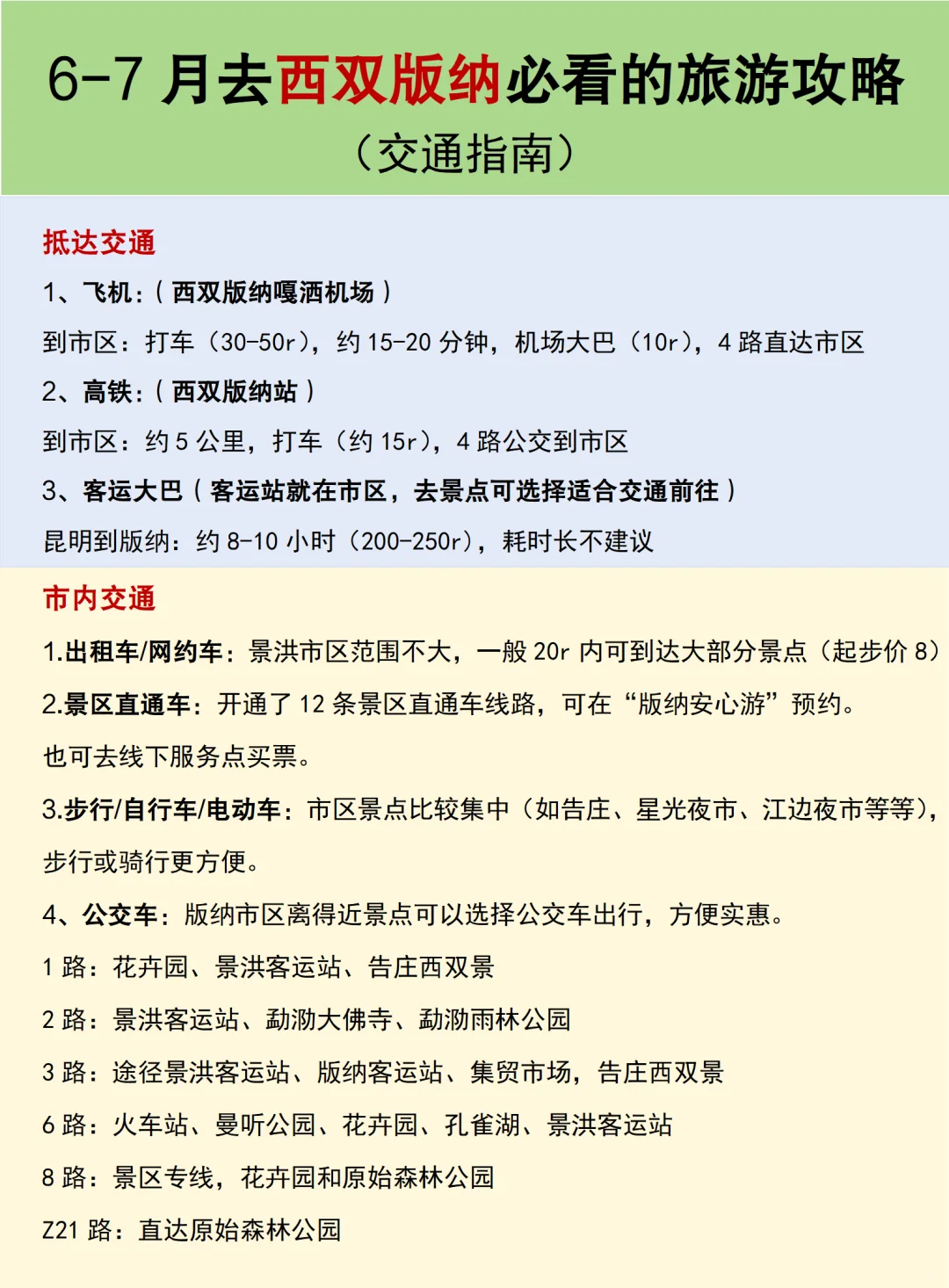 6-7月去版纳的看这篇就够了，10页满满干货