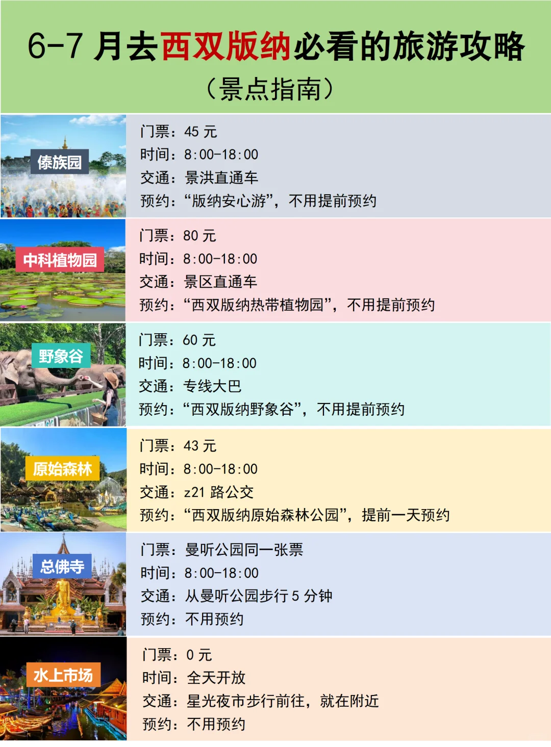 6-7月去版纳的看这篇就够了，10页满满干货