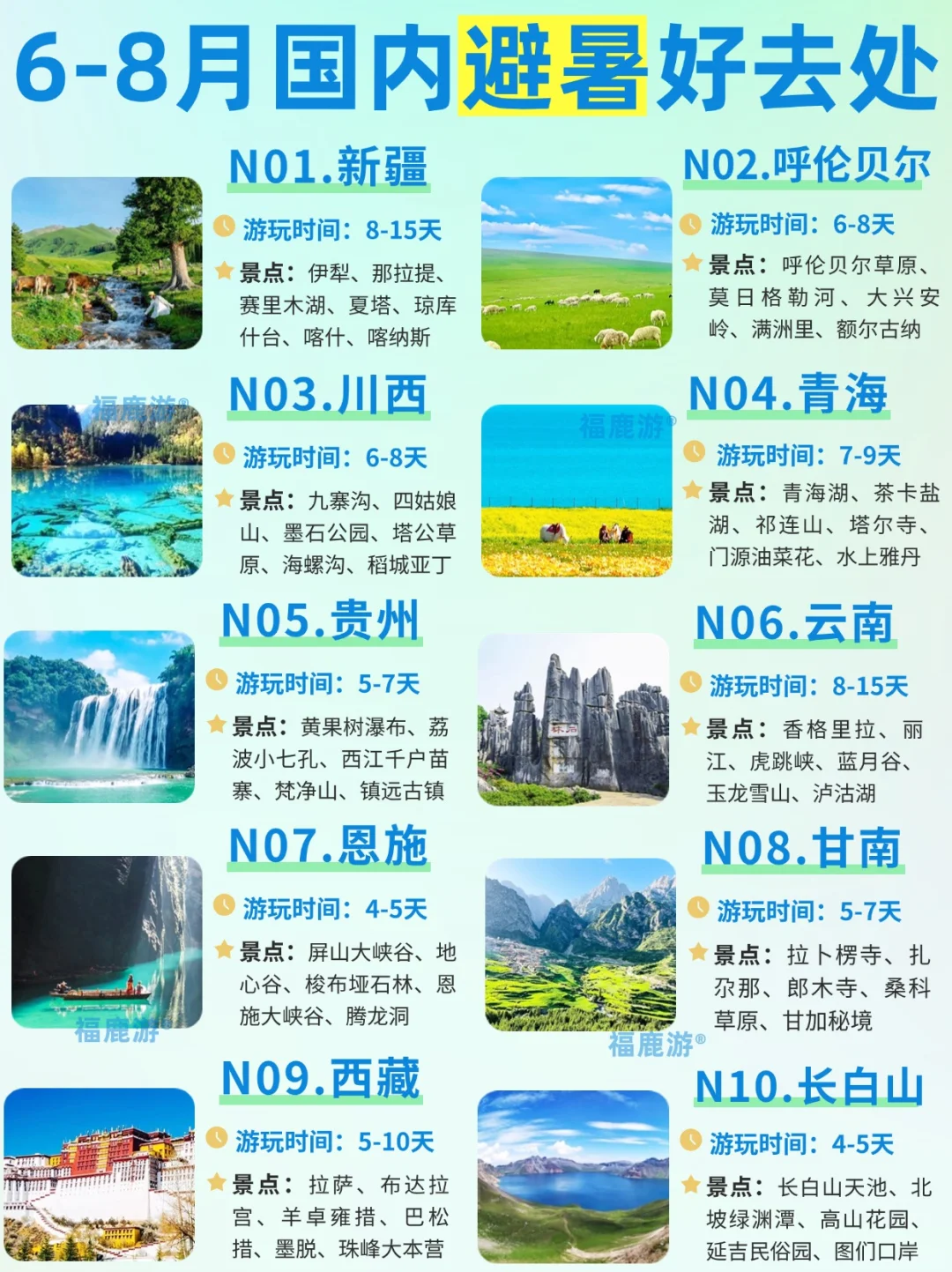 6-8月避暑好去处｜暑假10大热门旅游地！