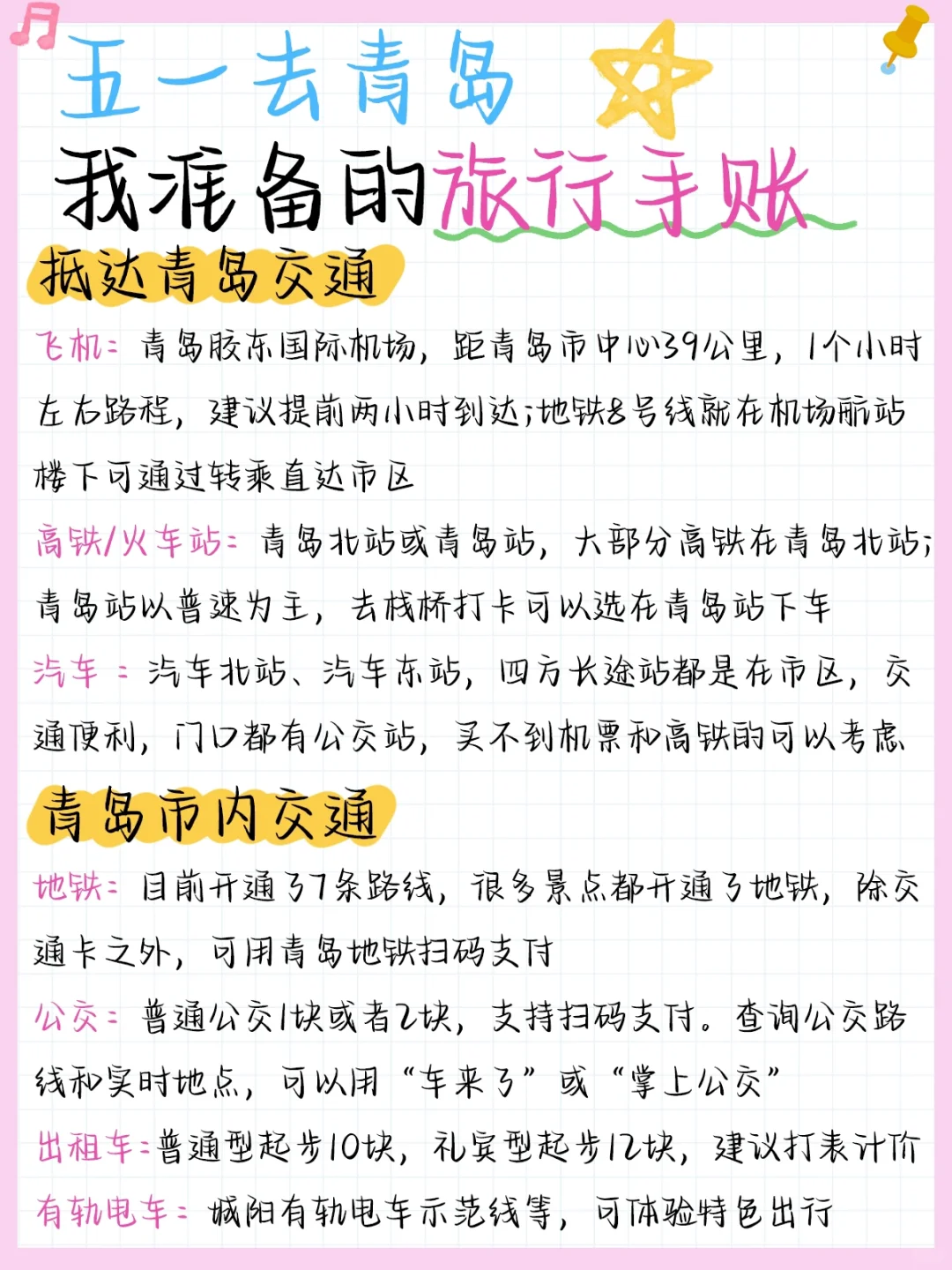 五一去青岛旅游🌊整理的手帐攻略（自用版）