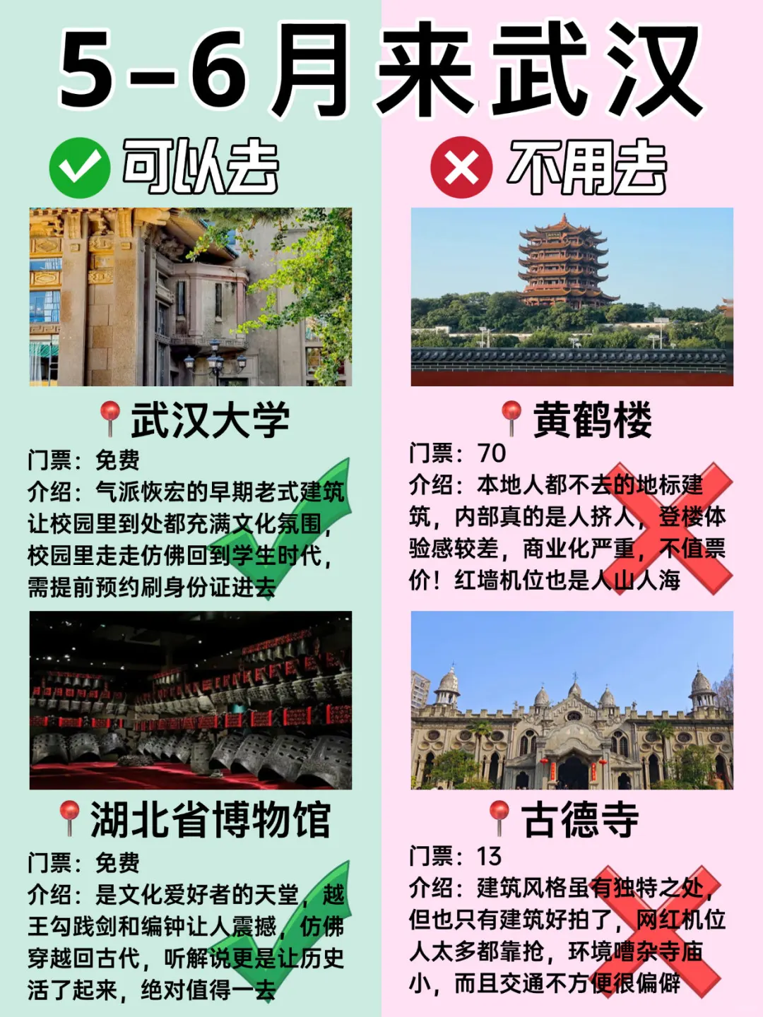 武汉旅游5月景点红黑榜📍建议去🆚不建议去