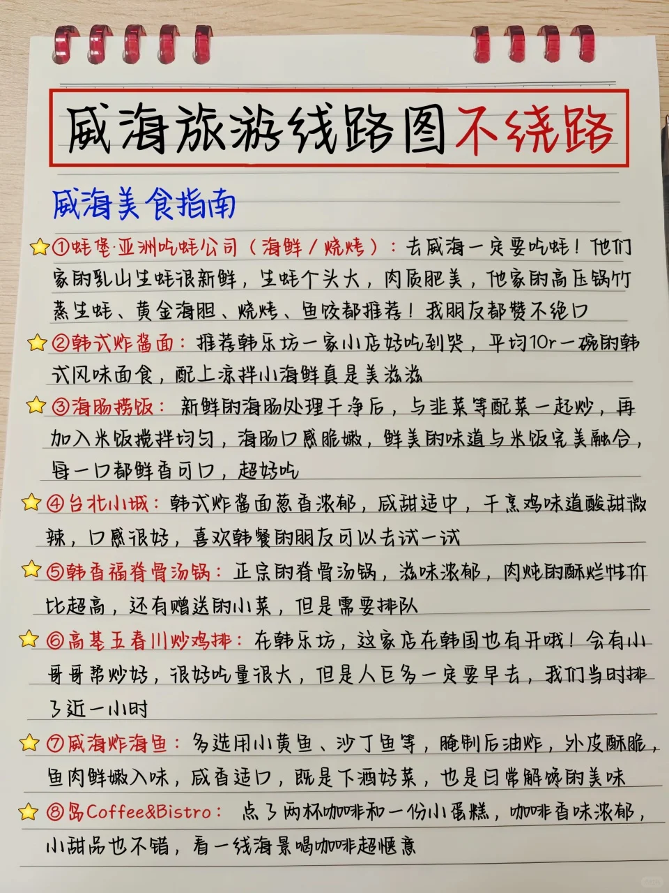 本土著被自己手写的威海攻略满意得睡不着…
