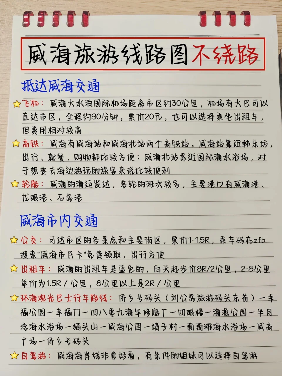 本土著被自己手写的威海攻略满意得睡不着…