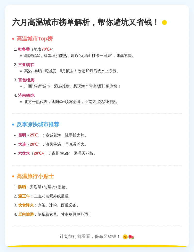 🔥6月最热的城市排名榜这些地方热到融化