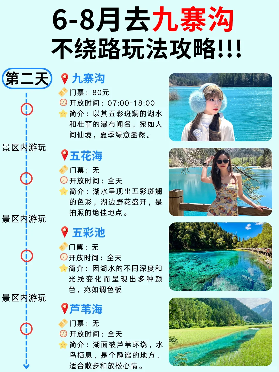 6-8月九寨沟➕四姑娘山4天3晚不绕路行程✨