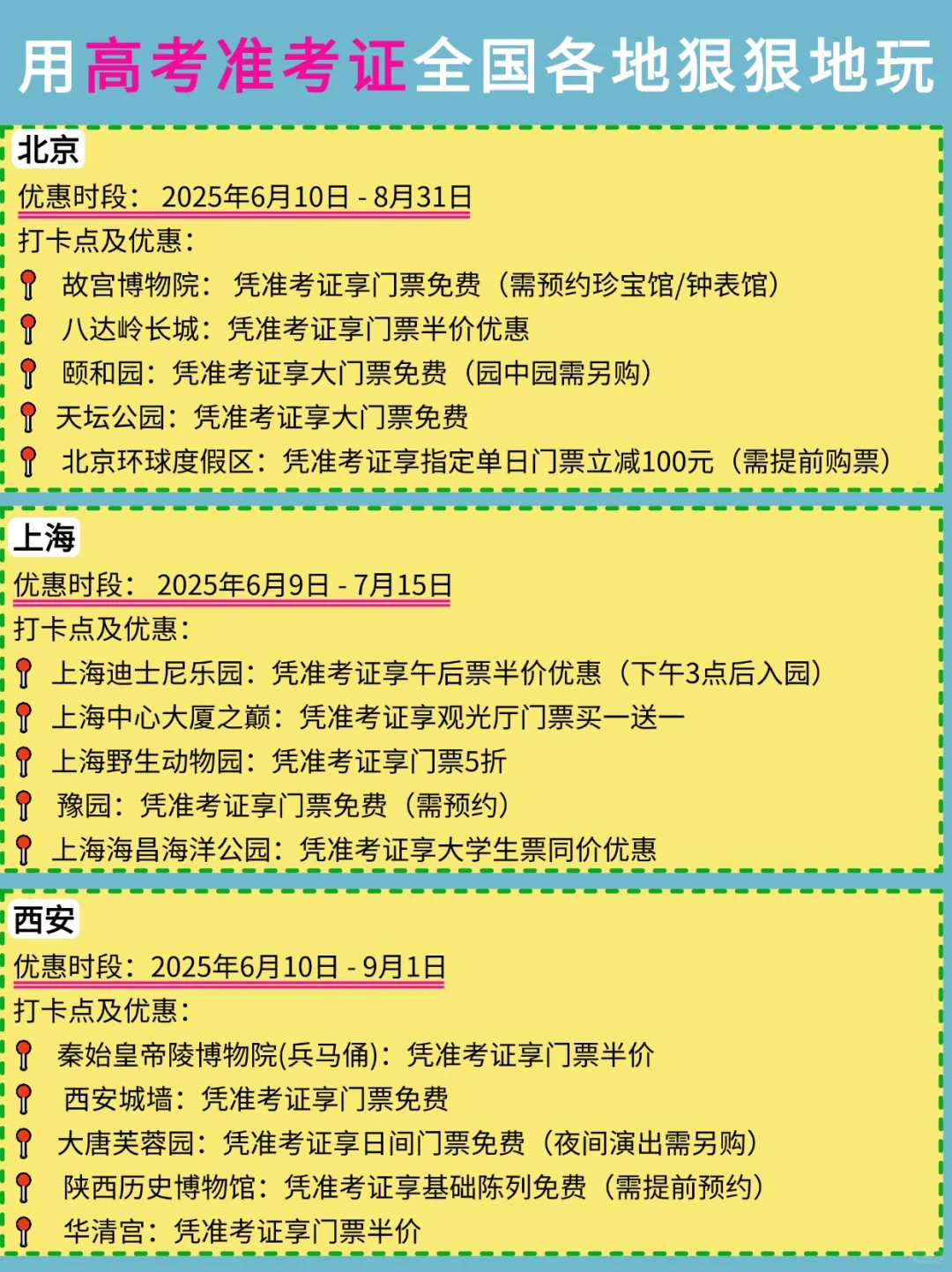 2025高考福利攻略(凭准考证优惠景点！)