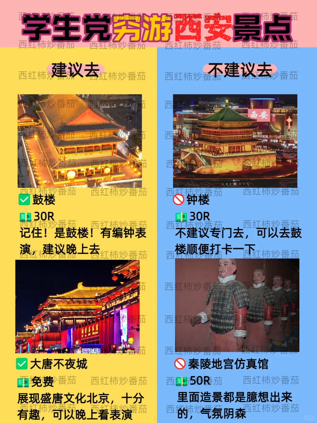 毕业季穷游西安红黑榜📍建议🆚不建议