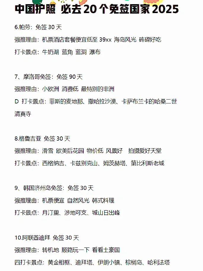 2025免签必去20个国家