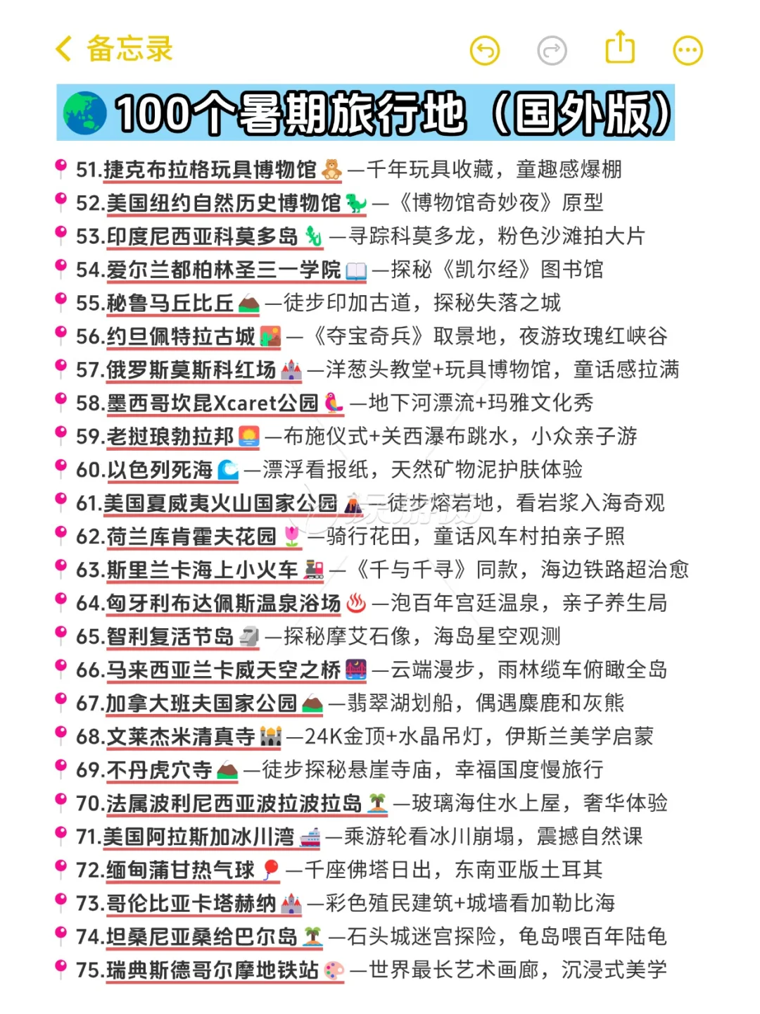 全球旅行清单！这100个去完直接封神🏆