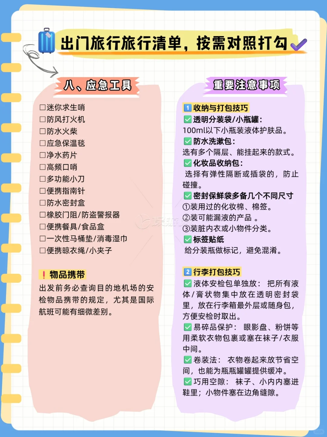超全旅行行李收纳清单，J人核对P人抄作业