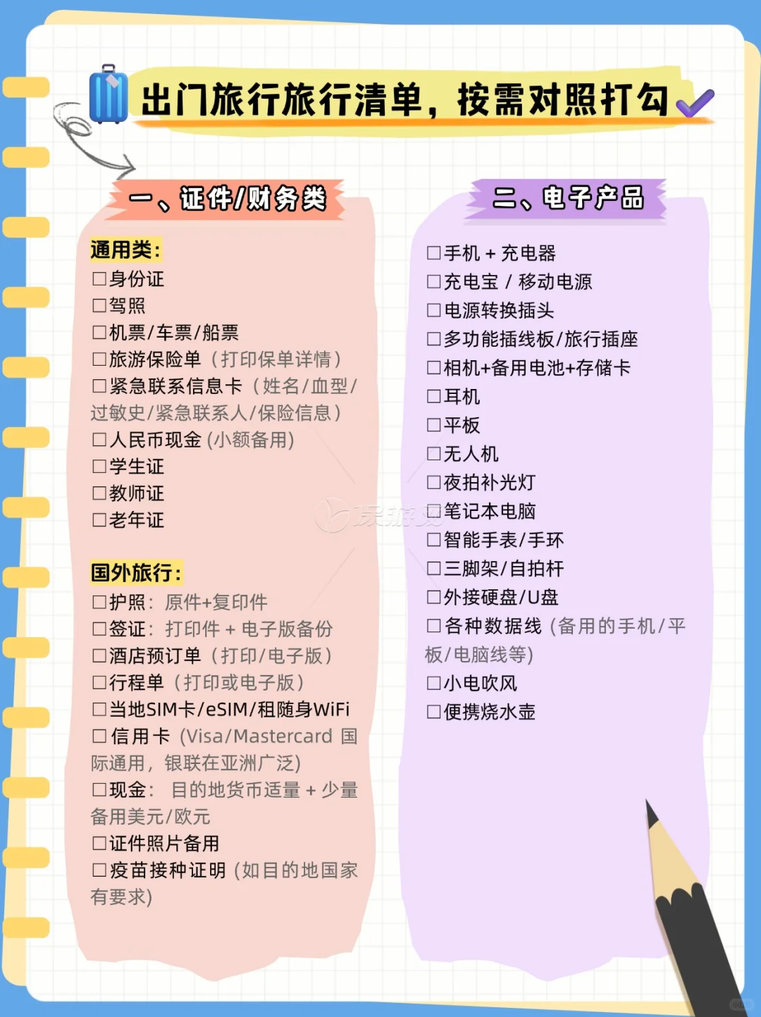 超全旅行行李收纳清单，J人核对P人抄作业